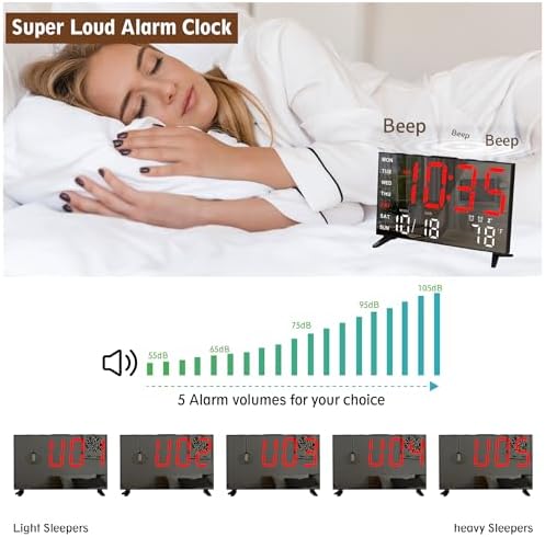Haimiage Mirror Digital Alarm Clock with Dual Alarms and Temperature Display