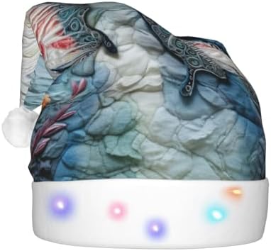 QinZheng Butterfly Stone Print LED Santa Hat for Adults