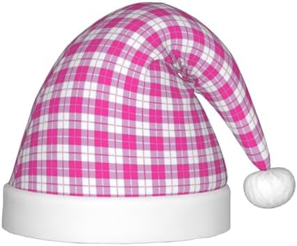 Pink Plaid Christmas Santa Hat Small Size Plush Funny Holiday Headwear