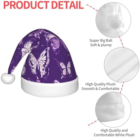 Purple Butterflies Floral Print Christmas Santa Hat Small Size