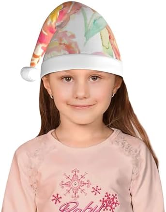 Peach Peony Print Christmas Santa Hat Small Size 1