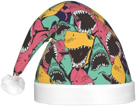 Shark Pattern Christmas Santa Plush Light Up Hat for Adults