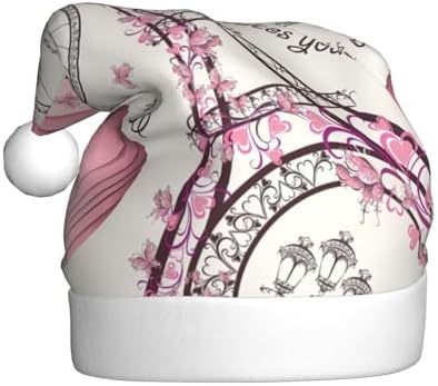 QINZHENG Romantic Paris Butterfly Print Santa Hat for Women