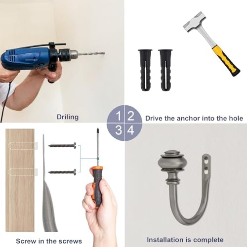 Curtain Holdbacks 4 Pack Grey Wall Mounted Hooks