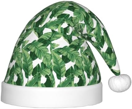 Cute Green Palm Leaves Print Santa Hat Small Size