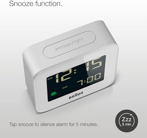 Braun Digital Travel Alarm Clock with Snooze and Negative LCD Display