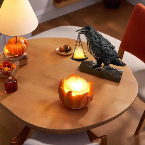 Gothic Crow Candle Holder Halloween Decor