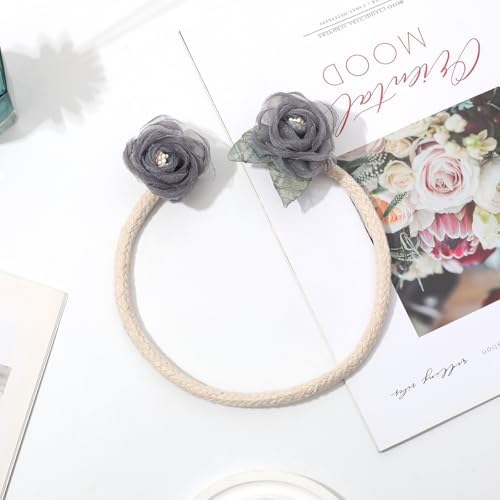 Handmade Artificial Rose Flower Curtain Holdbacks Gray