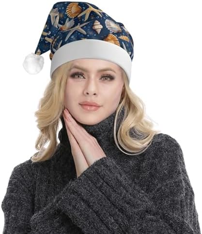 Starfish Seashell Pattern Light Up Santa Hat for Adults