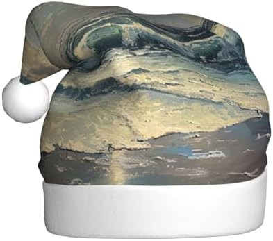 Moon and Sea Print Christmas Santa Hat Plush for Adults