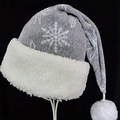 Gray White Snowflake Fleece Santa Hat Novelty Christmas Adult Hat