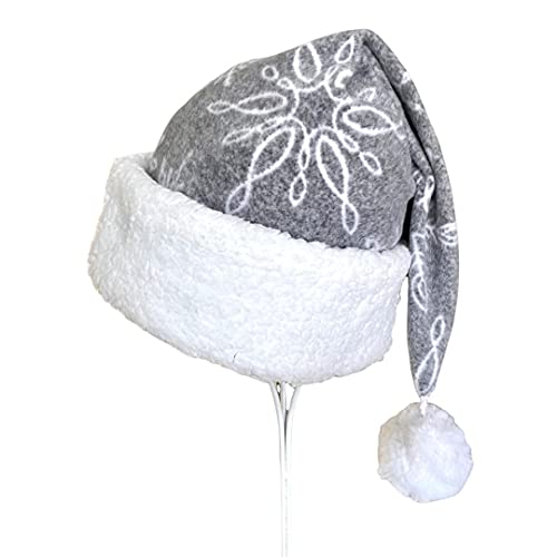 Gray White Snowflake Fleece Santa Hat Novelty Christmas Adult Hat