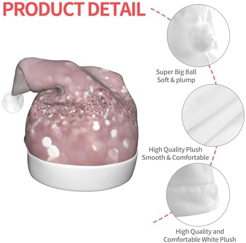 Pink Glitter Print Light Up Christmas Santa Hat for Adults