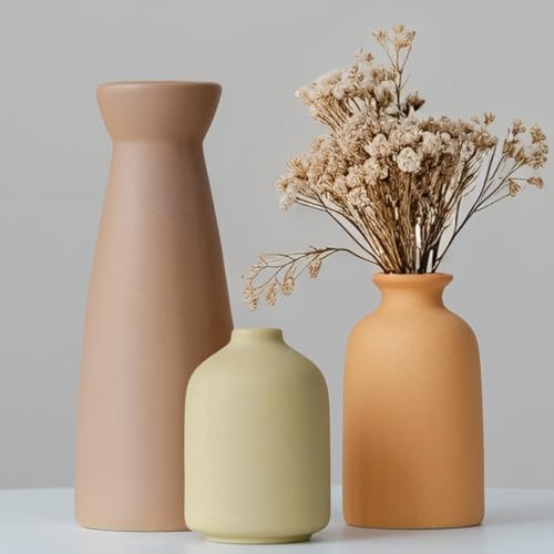 Distressed Ceramic Vase Set of 3 Modern Bohemian Decor