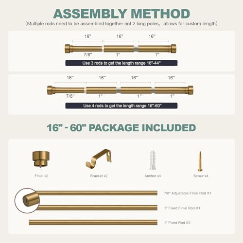 Warm Gold Brass Curtain Rod with Solid Metal Finials