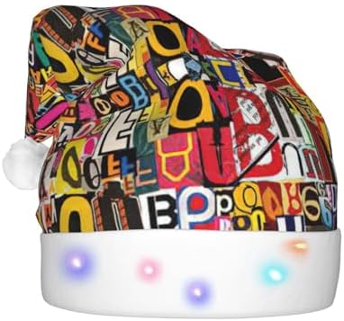 Letter Number Print Santa Hat Plush Light Up Winter Party Hat