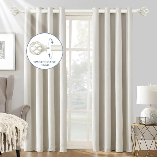White Twisted Cage Finials Curtain Rod for Windows