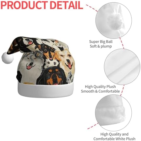 Dogs Print Christmas Santa Hat Plush Funny Adult Party Hat