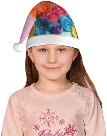 Colorful Cupcakes Santa Hat with Plush Trim