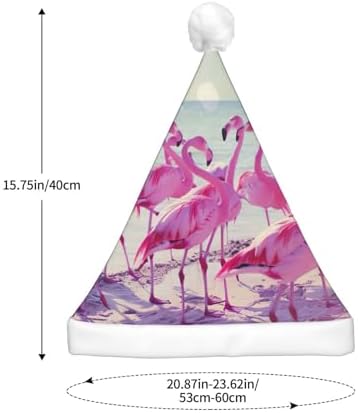 Flock of Pink Flamingos Christmas Santa Hat Plush Light Up Funny Adult Hat