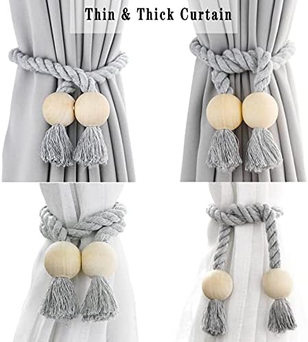 6 Pack Cotton Magnetic Curtain Holdbacks with Wooden Buckle No Tools Required