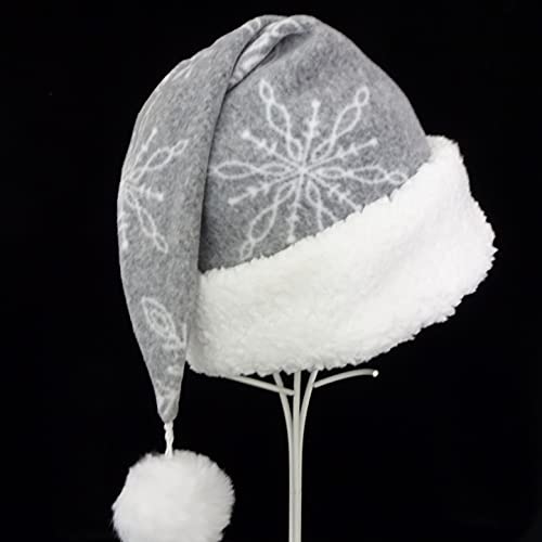 Gray White Snowflake Fleece Santa Hat Novelty Christmas Adult Hat