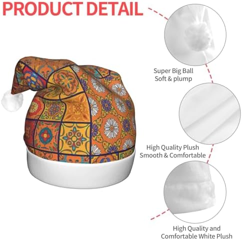 Moroccan Geometric Print Light Up Santa Hat Plush Set for Adults