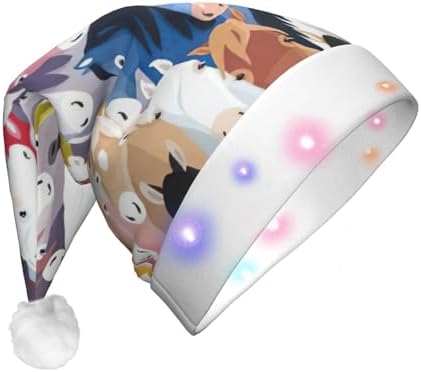 QINZHENG LED Cartoon Horses Santa Hat for Christmas Party