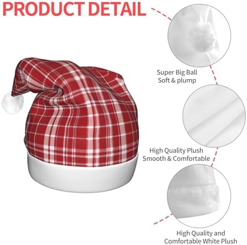 Plaid Red and Black Light Up Santa Hat for Adults