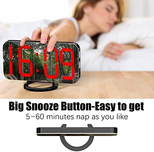 WulaWindy Digital Alarm Clock with USB Charger and Large Mirror Display