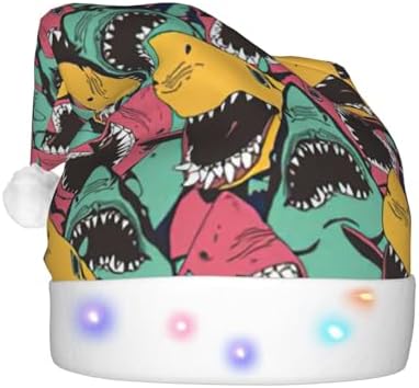 Shark Pattern Christmas Santa Plush Light Up Hat for Adults