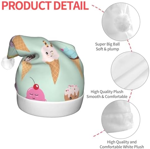 Ice Cream Cones Christmas Santa Hat Plush LED Light Up for Adults