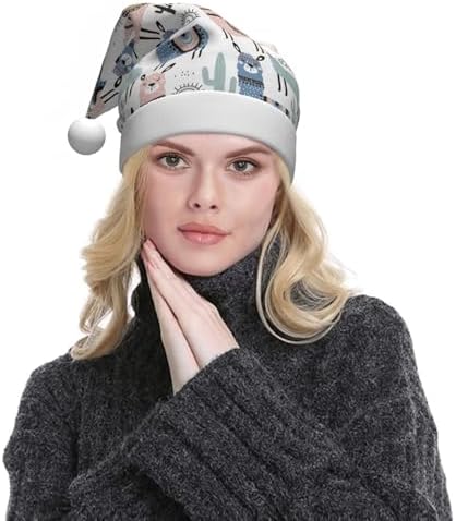 QINZHENG Llama Alpaca Cactus Print Santa Hat