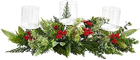 Nearly Natural 20in Holiday Christmas Candle Holder Table Arrangement