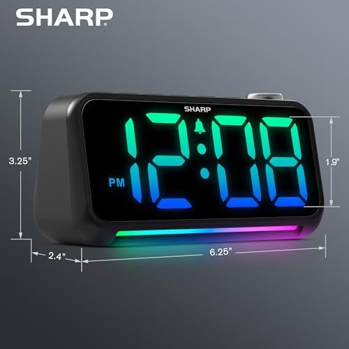 Sharp Loud Alarm Clock with RGB Night Light and USB Charger