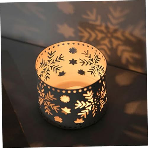 Happyyami Christmas Candle Holders White Iron Hollow Snowflake Design