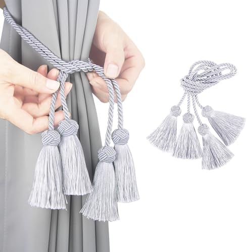 Elegant Curtain Tiebacks with Tassel Grey 2 Pack