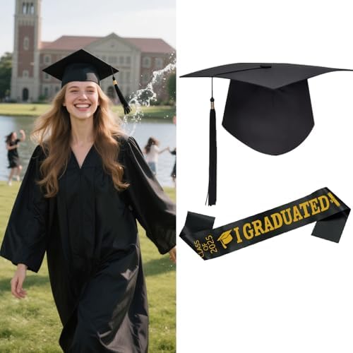Unisex Matte Graduation Cap with Sash and Stole Set