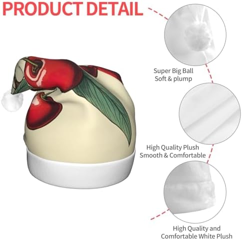 QINZHENG Red Cherry Print LED Santa Hat for Adults