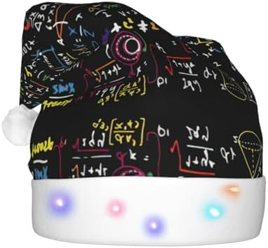 Math Formula Print LED Christmas Santa Hat Plush for Adults