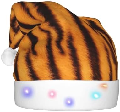 Tiger Striped Christmas Santa Hat Plush Light Up for Adult