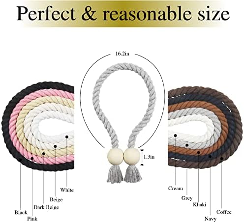 6 Pack Cotton Magnetic Curtain Holdbacks with Wooden Buckle No Tools Required