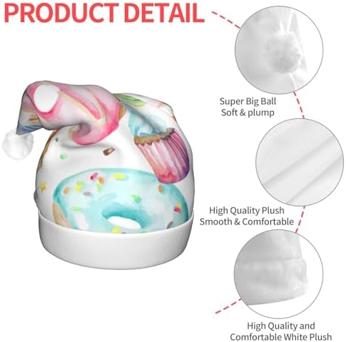 Cupcakes Donuts Muffins Sugar Print LED Christmas Santa Hat for Adults