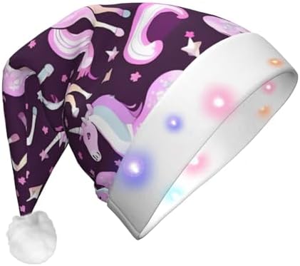 Unicorns Red Print LED Christmas Hat For Adults