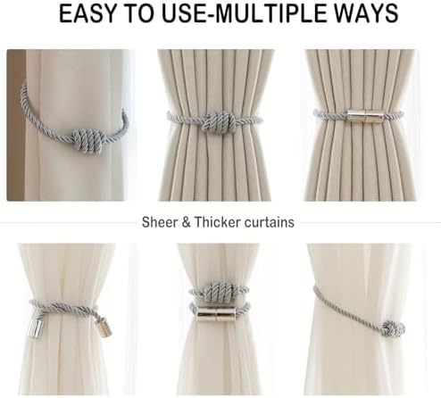 Contoeey Magnetic Curtain Tiebacks - 8 Pack Grey