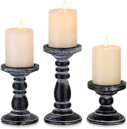 Inweder 3Pcs Rustic Black Candle Holders for Pillar Candles