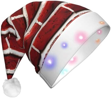 QINZHENG Brick Red LED Santa Hat for Adults Christmas Party Hat