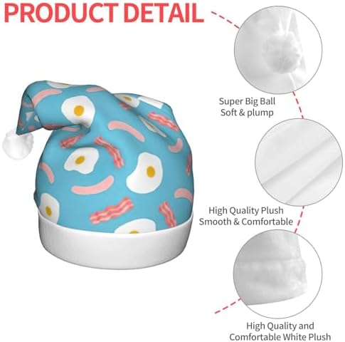 Hot Dog Egg Print Christmas Santa Hat Plush Light Up for Adults