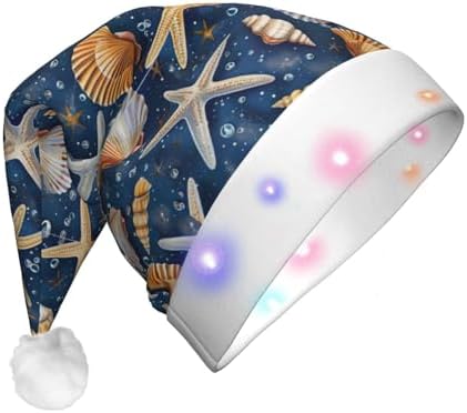 Starfish Seashell Pattern Light Up Santa Hat for Adults