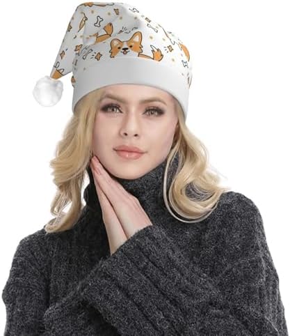 Dog Print Christmas Santa Hat Plush Light Up for Adult Party